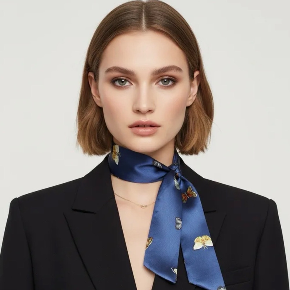 Butterfly Print Satin Scarf - Multiple Colors - Picture 3 of 4